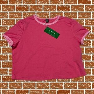 NWT XL Pink Cropped Ringer Crew Neck Tee